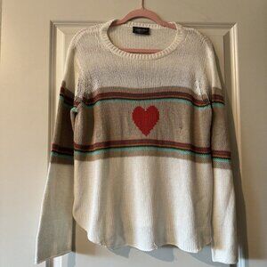 Wooden Ships Paola Buendia Rainbow Heart Sweater Cotton Blend Womens M/L